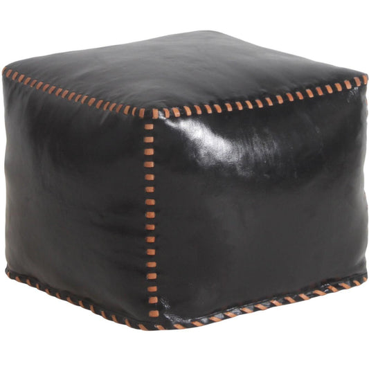 Cubo in pelle nera cucita