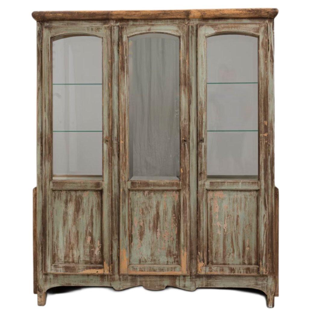 Vetrina vintage in vetro e legno francese Sage, circa 1930