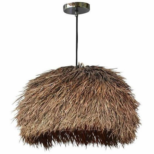 Lampada a sospensione a forma di isola con tetto in paglia