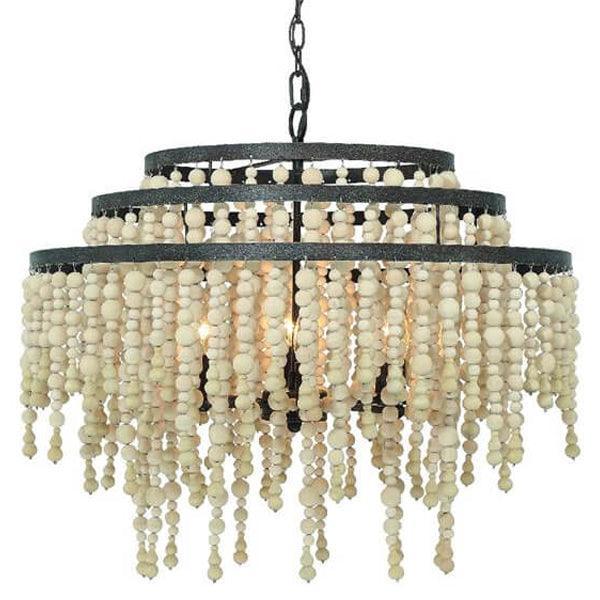 Lampadario a più livelli con perline in stile boho e papavero