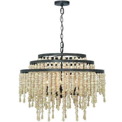 Lampadario a più livelli con perline in stile boho e papavero