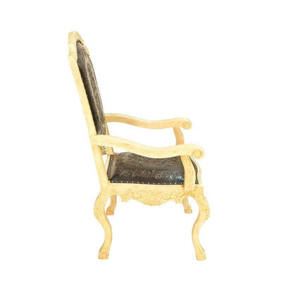 Sedia da pranzo provinciale in pelle lavorata