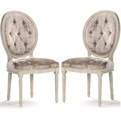 Sedia laterale con medaglione e schienale rotondo in velluto