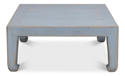 Tavolino da caffè vintage in stile fattoria blu con assi di legno