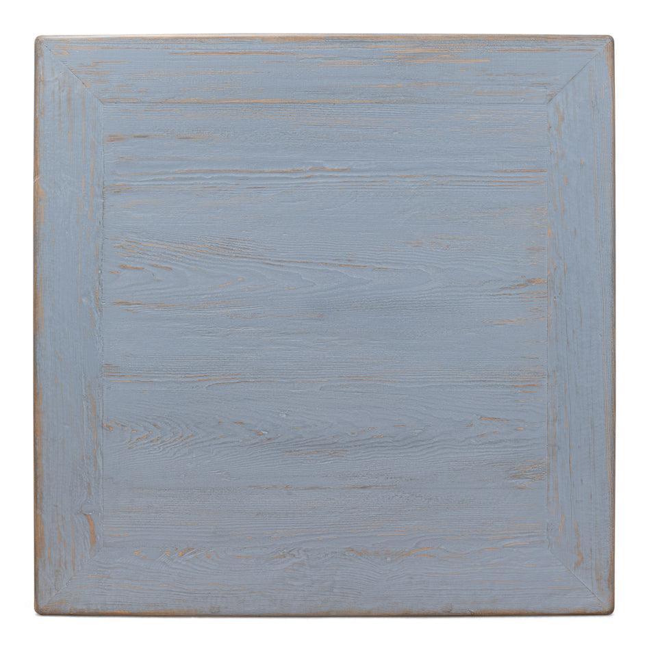 Tavolino da caffè vintage in stile fattoria blu con assi di legno