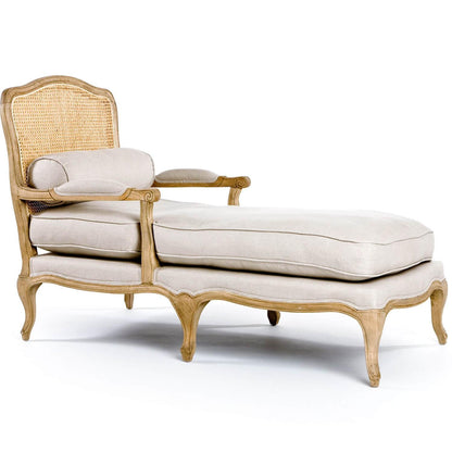 Chaise longue francese vintage con schienale in canna
