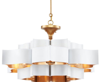 Lampadario Glam in ferro bianco e oro