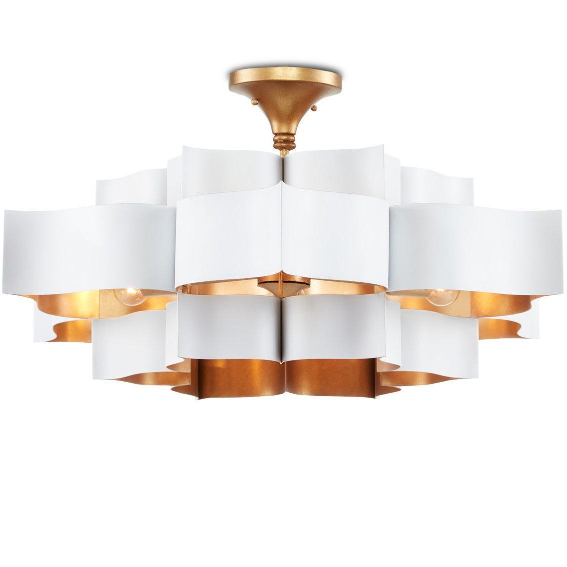 Lampadario Glam in ferro bianco e oro