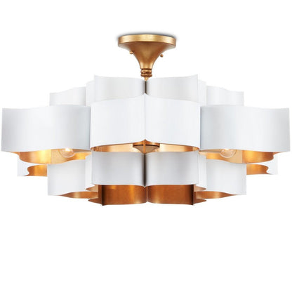 Lampadario Glam in ferro bianco e oro