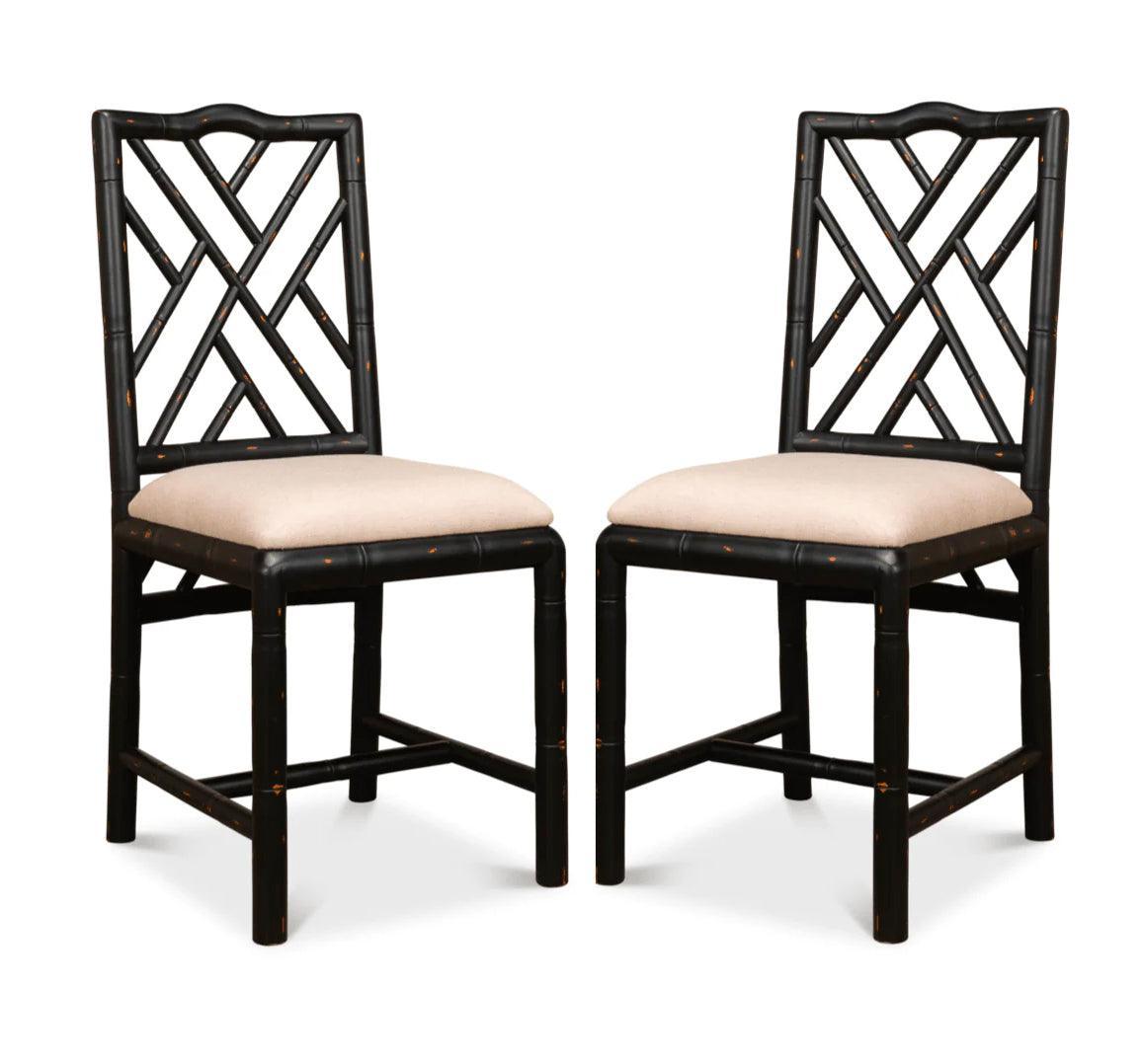 Sedie da pranzo con motivo in bambù bianco - Set