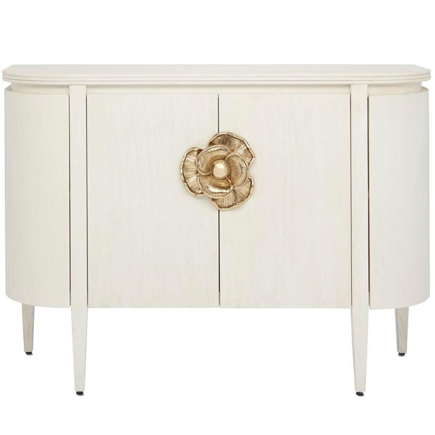 Credenza curva con fiori in ottone bianco