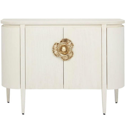 Credenza curva con fiori in ottone bianco