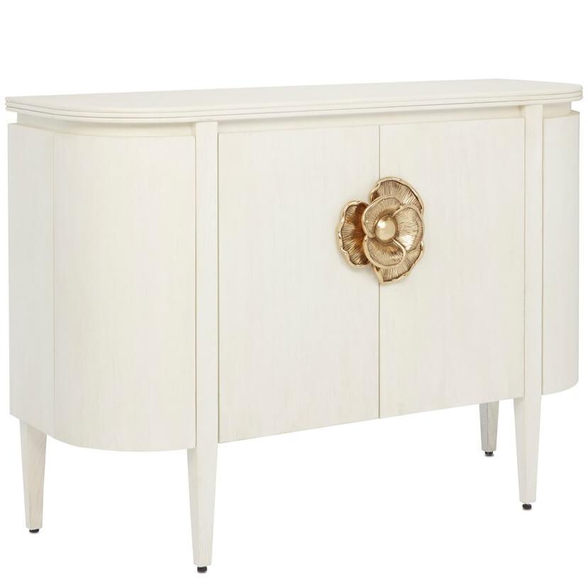 Credenza curva con fiori in ottone bianco