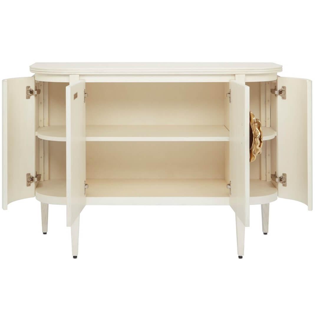 Credenza curva con fiori in ottone bianco