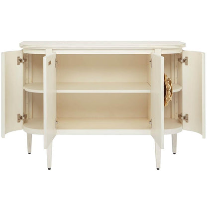 Credenza curva con fiori in ottone bianco