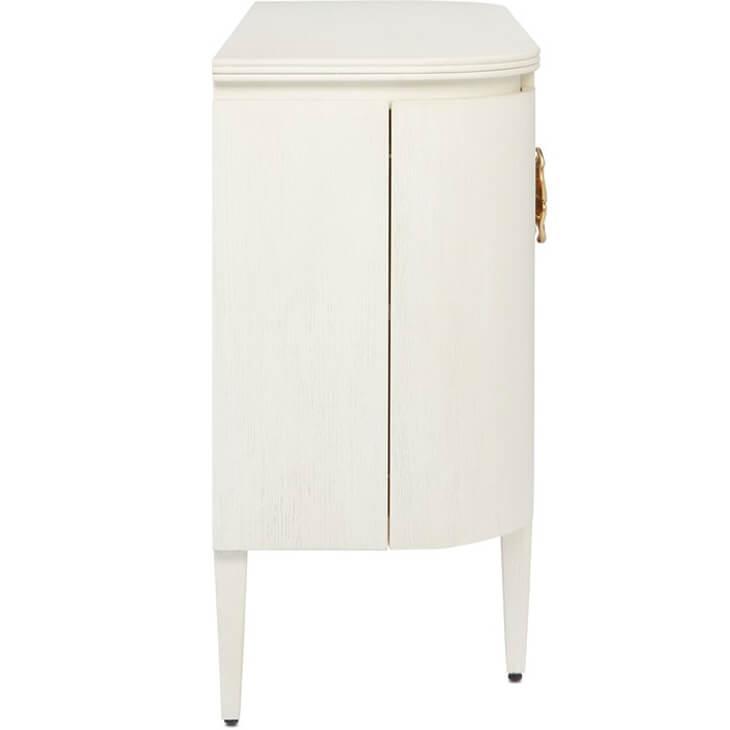 Credenza curva con fiori in ottone bianco