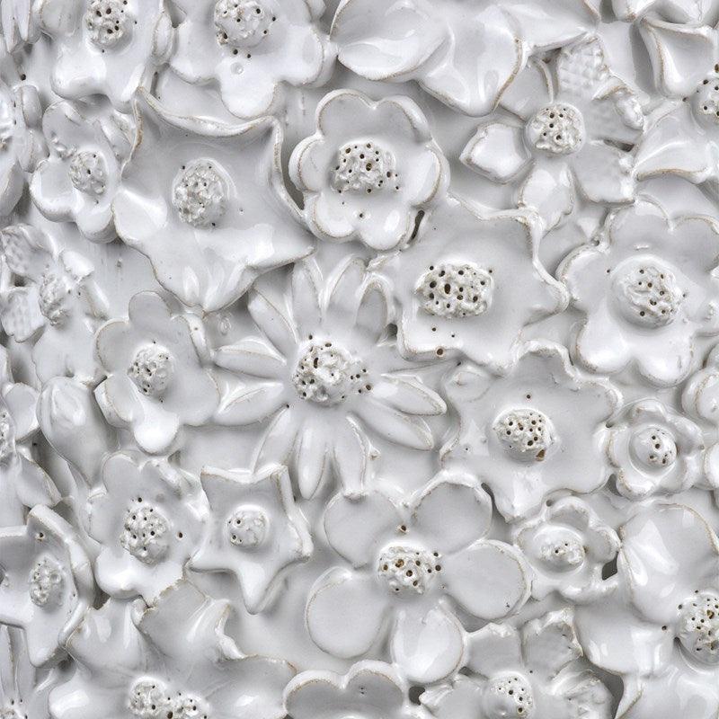 Tavolino decorativo floreale in ceramica bianca