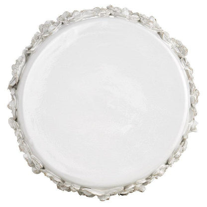 Tavolino decorativo floreale in ceramica bianca