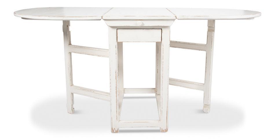 Tavolo da pranzo con gambe a ribalta in stile fattoria bianca