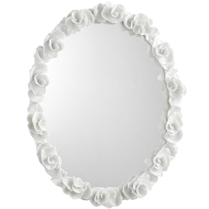Specchio con accenti floreali bianchi