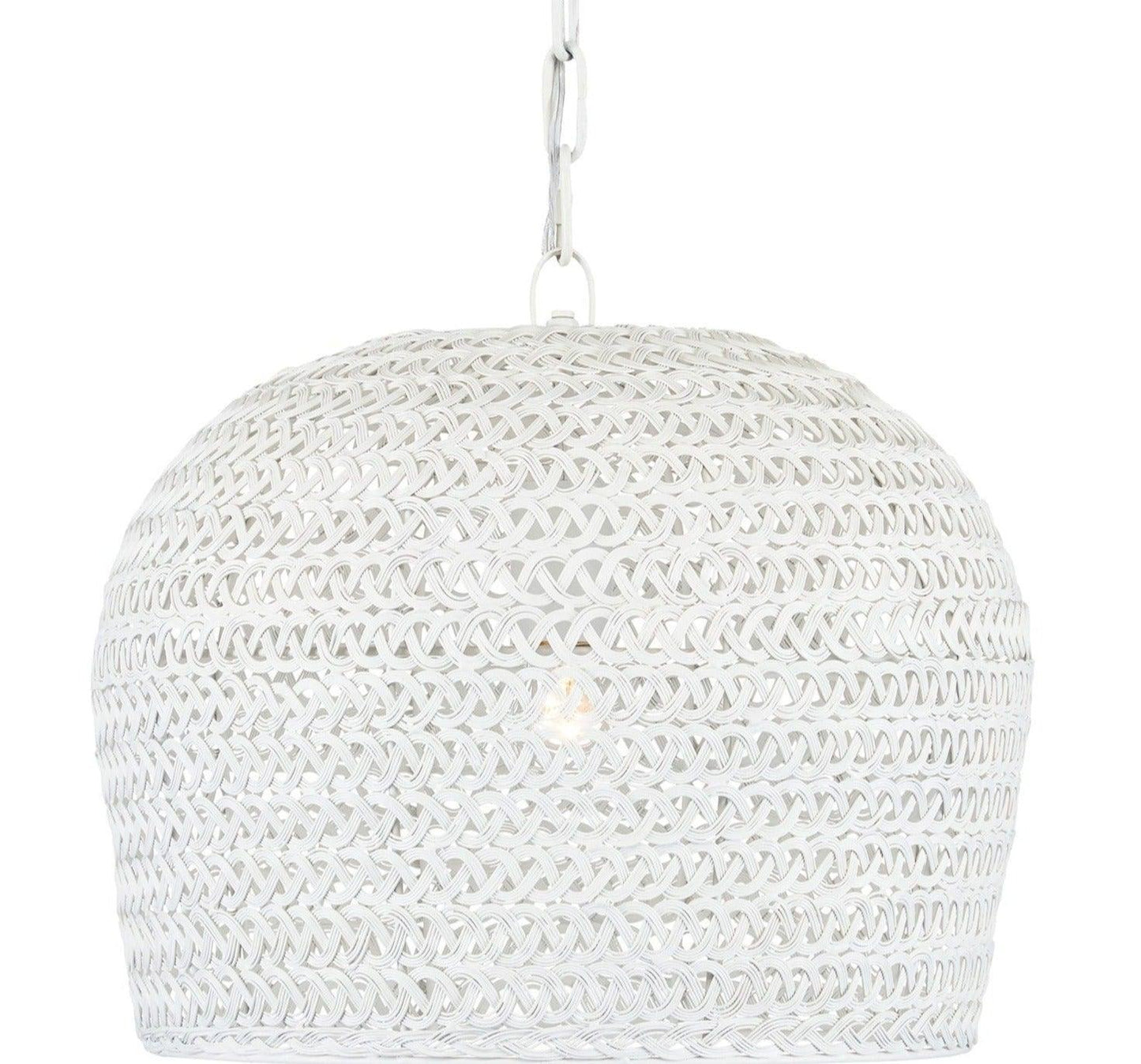 Lampadario a cupola in ferro bianco intrecciato