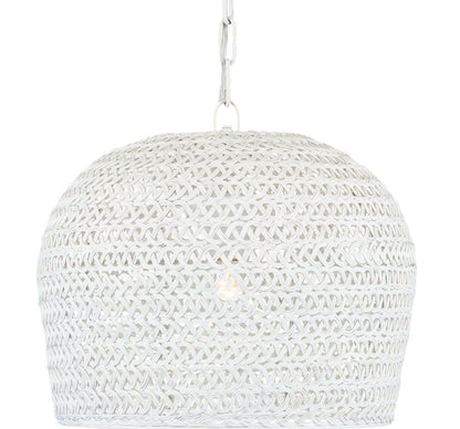 Lampadario a cupola in ferro bianco intrecciato