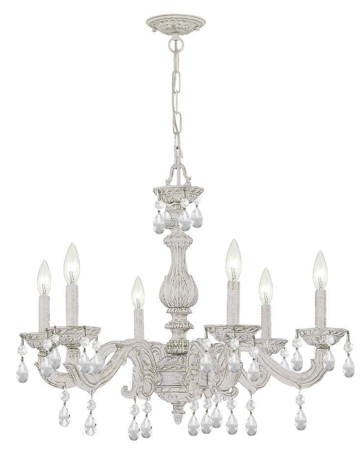 Lampadario bianco shabby chic con cristalli