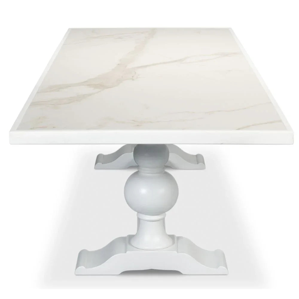 Tavolo da pranzo in stile fattoria con piano in ceramica White Zephyr