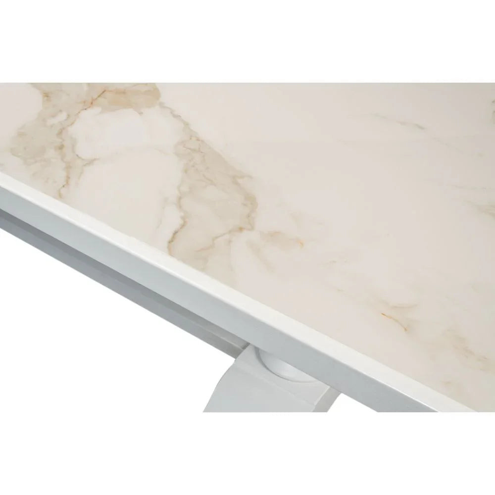 Tavolo da pranzo in stile fattoria con piano in ceramica White Zephyr