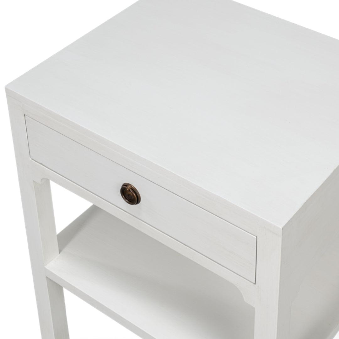 Tavolino laterale con cassetto singolo bianco cottage