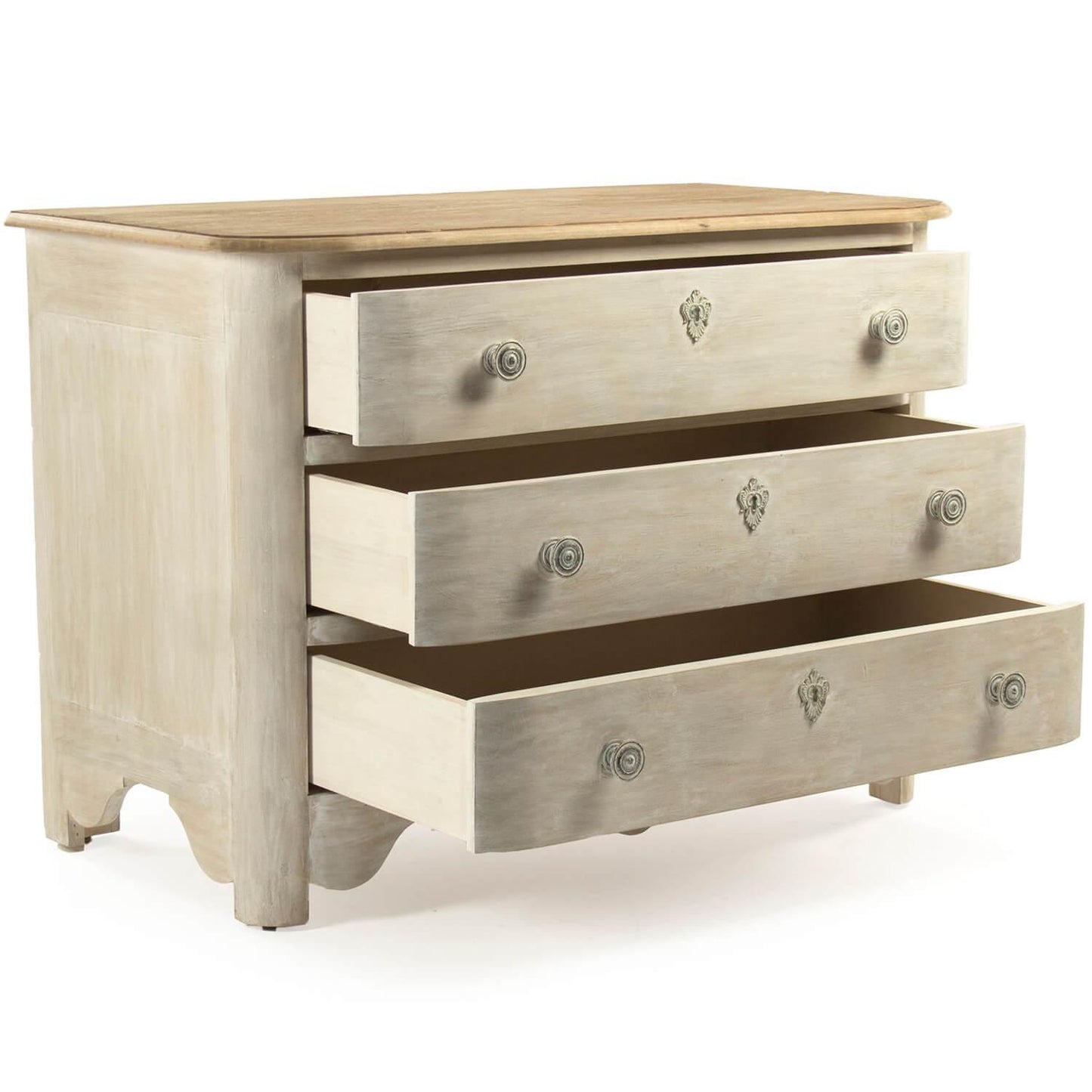 Cassettiera in stile country francese con piano in legno color crema